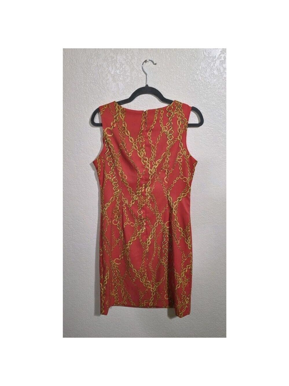 RN Studio Ronni Nicole Sleeveless Fitted Orange Chain Design Women's Dress Sz 10 - Picture 2 of 11